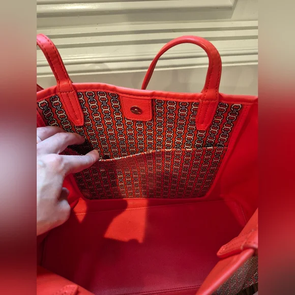 Tory Burch Red and Blue Patterned Tote Bag - Picture 3 of 4